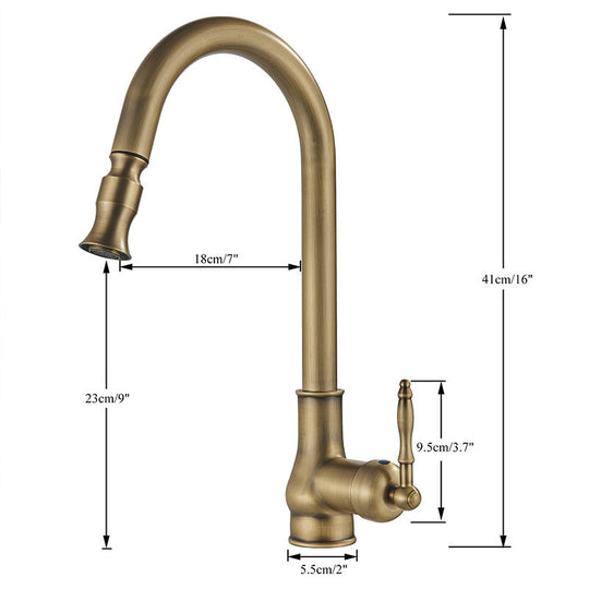 Antique Kitchen Faucet With Pull Out Spray, Deck Mount, Single Handle, 360 Degree Rotation, Hot Cold Mixer Tap Frontier General Hardware