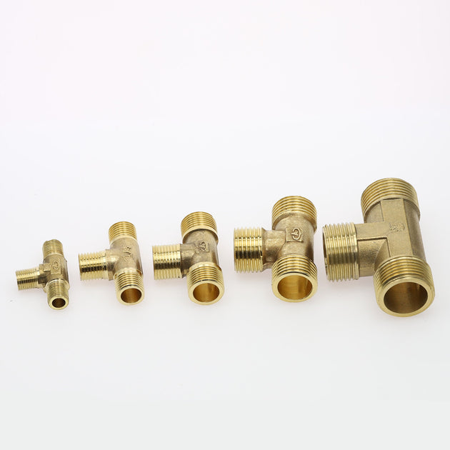 Brass Pipe Fitting Tee Type 3 Way BSP Male Thread Connector For Water Fits One Eighth To One Half Inch Sizes Frontier General Hardware