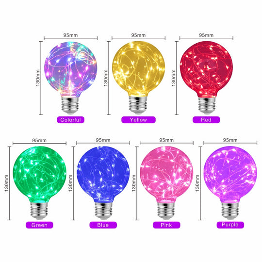 LED Edison String Night Light Bulb E27 110V 220V G95 Colorful Round Globe Glass RGB Copper Wire Bulb Home Decor Holiday Frontier General Hardware