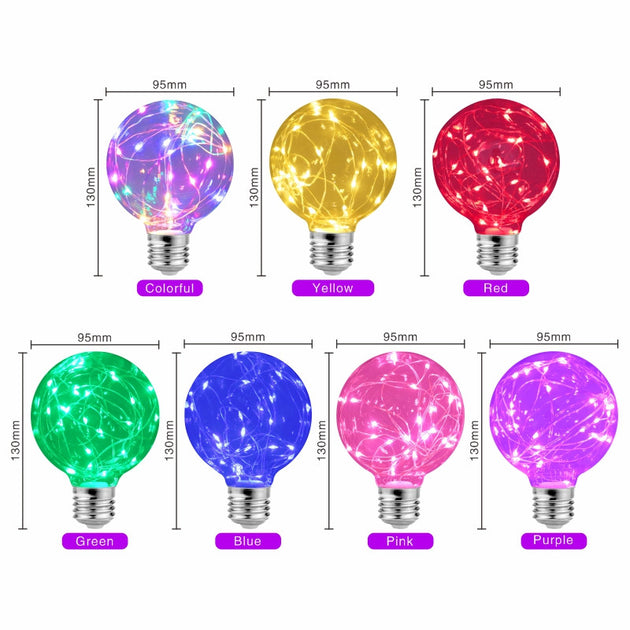 LED Edison String Night Light Bulb E27 110V 220V G95 Colorful Round Globe Glass RGB Copper Wire Bulb Home Decor Holiday Frontier General Hardware