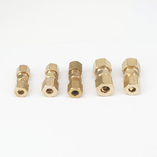 Brass Compression Fitting For Tubing One Eighth To Three Quarters Inch Straight Equal Reducer 229 PSI Pipe Connector Frontier General Hardware
