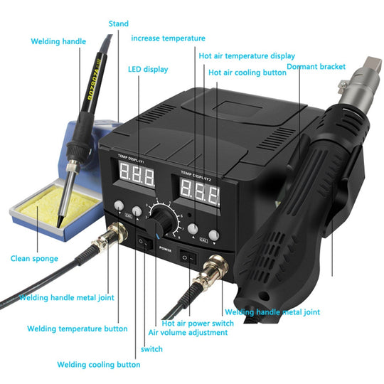 2 In 1 800W LED Digital Soldering Station With Hot Air Gun Rework Tool For Phone PCB IC SMD BGA Welding Frontier General Hardware