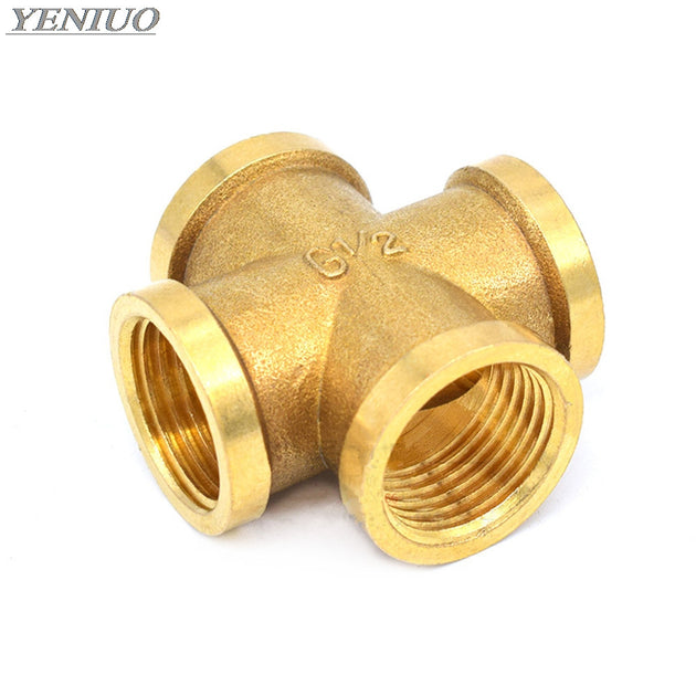 Brass Four Way Pipe Fitting Cross Connector With Male Thread One Quarter Inch Three Eighths Inch One Half Inch Adapter Frontier General Hardware