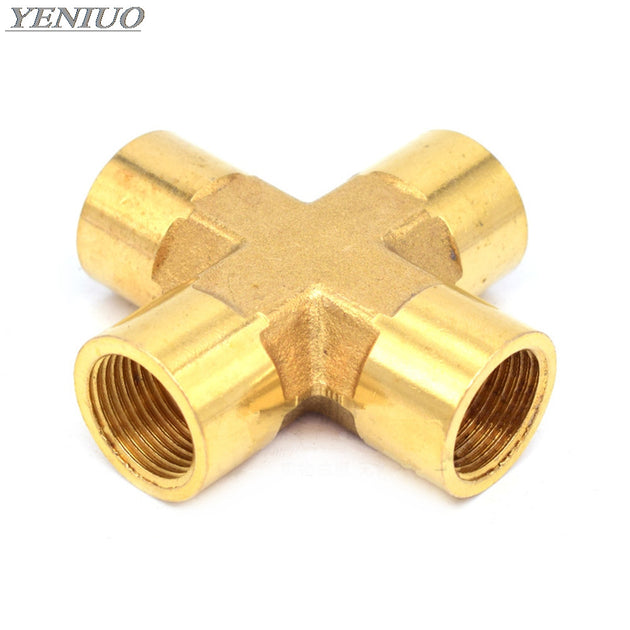Brass Four Way Pipe Fitting Cross Connector With Male Thread One Quarter Inch Three Eighths Inch One Half Inch Adapter Frontier General Hardware