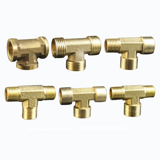 1Pc Pneumatic Brass Pipe fitting Male-Female Thread conversion connect 1/8" 1/4" 3/8" BSP Tee Type copper water oil gas adapter Frontier General Hardware