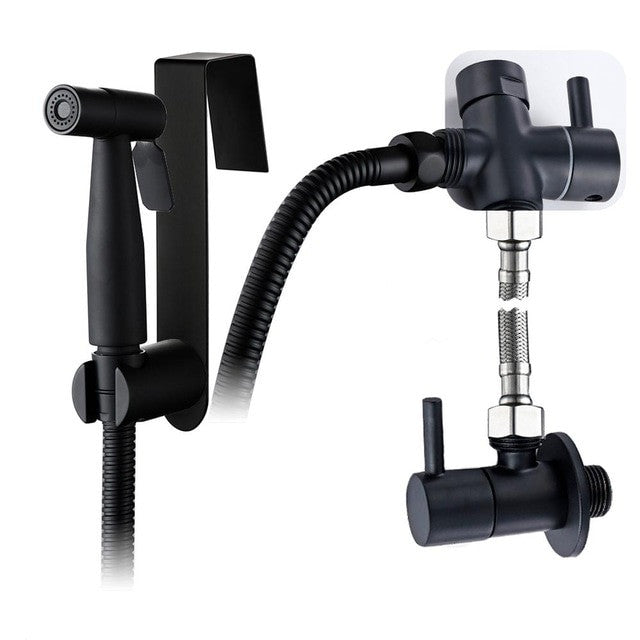 Handheld Brass Black Chrome Brushed Stainless Steel Wall hung Toilet Toilet Bidet Sprayer Corner Drain Valve Kit|Bidets - Frontier General Hardware