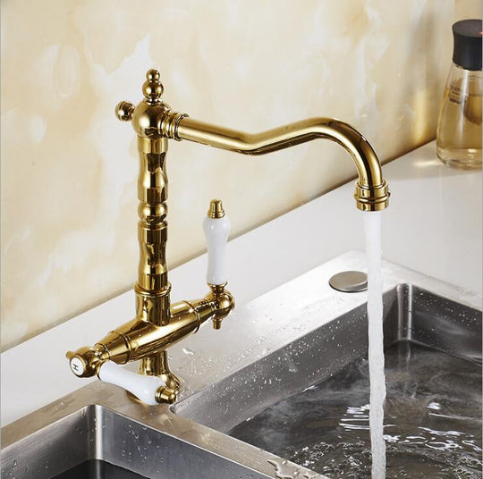 Kitchen Faucets 360 Degree Swivel Gold Brass Bathroom Mixer Cold and Hot Kitchen Tap Single Hole Water Tap Kitchen Faucet XT-216 Frontier General Hardware