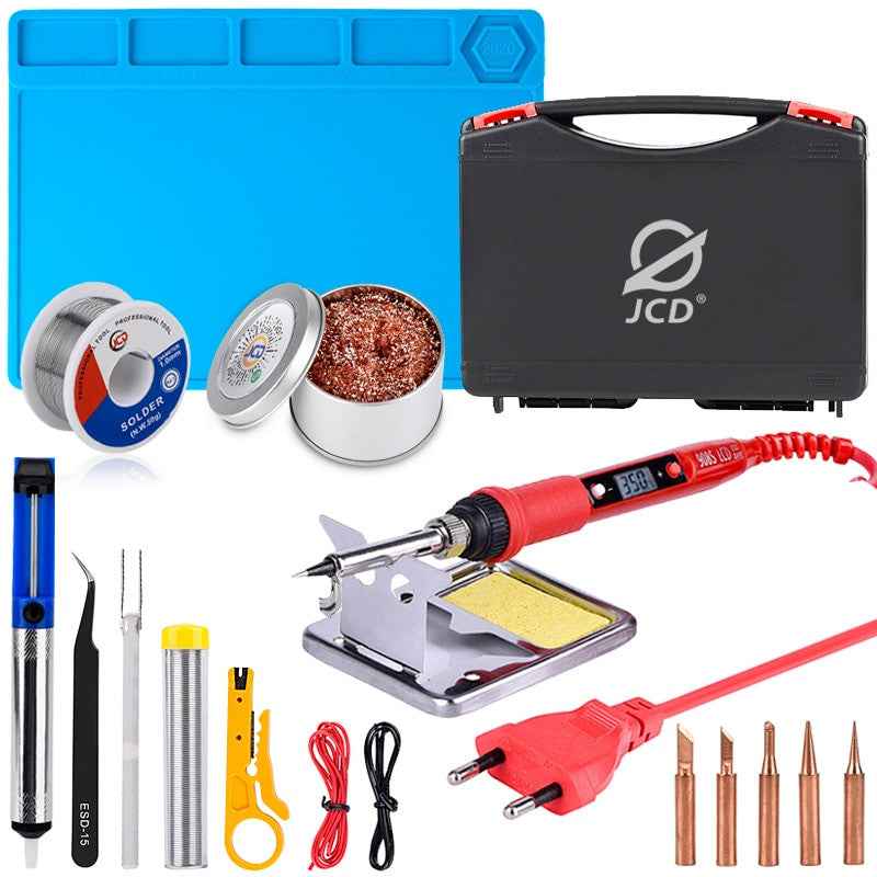 JCD soldering iron Plastic box set temperature adjustable 220V 80W Welding rework tools kit with ESD Heat Insulation Working Mat|Electric Soldering Irons