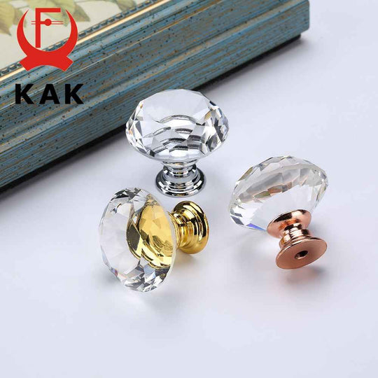 KAK 30mm Diamond Shape Crystal Glass Knobs and Handles Dresser Drawer Knobs Kitchen Cabinet Handles Furniture Handle Hardware|Cabinet Pulls