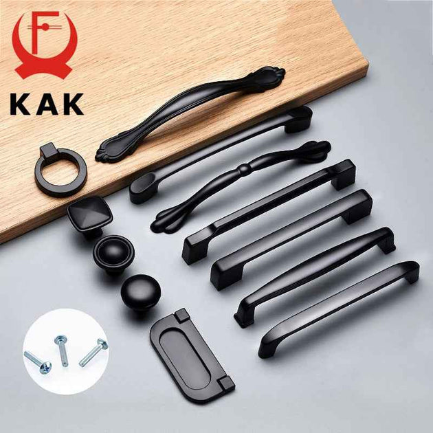 KAK American Style Black Cabinet Handles Solid Aluminum Alloy Kitchen Cupboard Pulls Drawer Knobs Furniture Handle Hardware|Cabinet Pulls