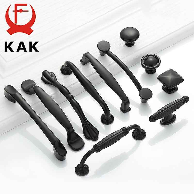 KAK American Style Black Cabinet Handles Solid Aluminum Alloy Kitchen Cupboard Pulls Drawer Knobs Furniture Handle Hardware|Cabinet Pulls