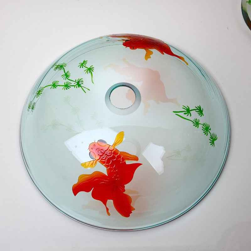 KEMAIDI Modern Bathroom Glass Golden Fish Painted Vessel Sink Faucet & Pop up Drain Combo Sink Set Bathroom Sink Accessaries|painted vessel sinks|bathroom sinkvessel sink