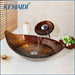KEMAIDI Waterfall Faucet Tempered Glass Bathroom Sink Set Retro Style Glass Bowl Bathroom Sink Leaf Art Wash Basin With Drain|Bathroom Sinks