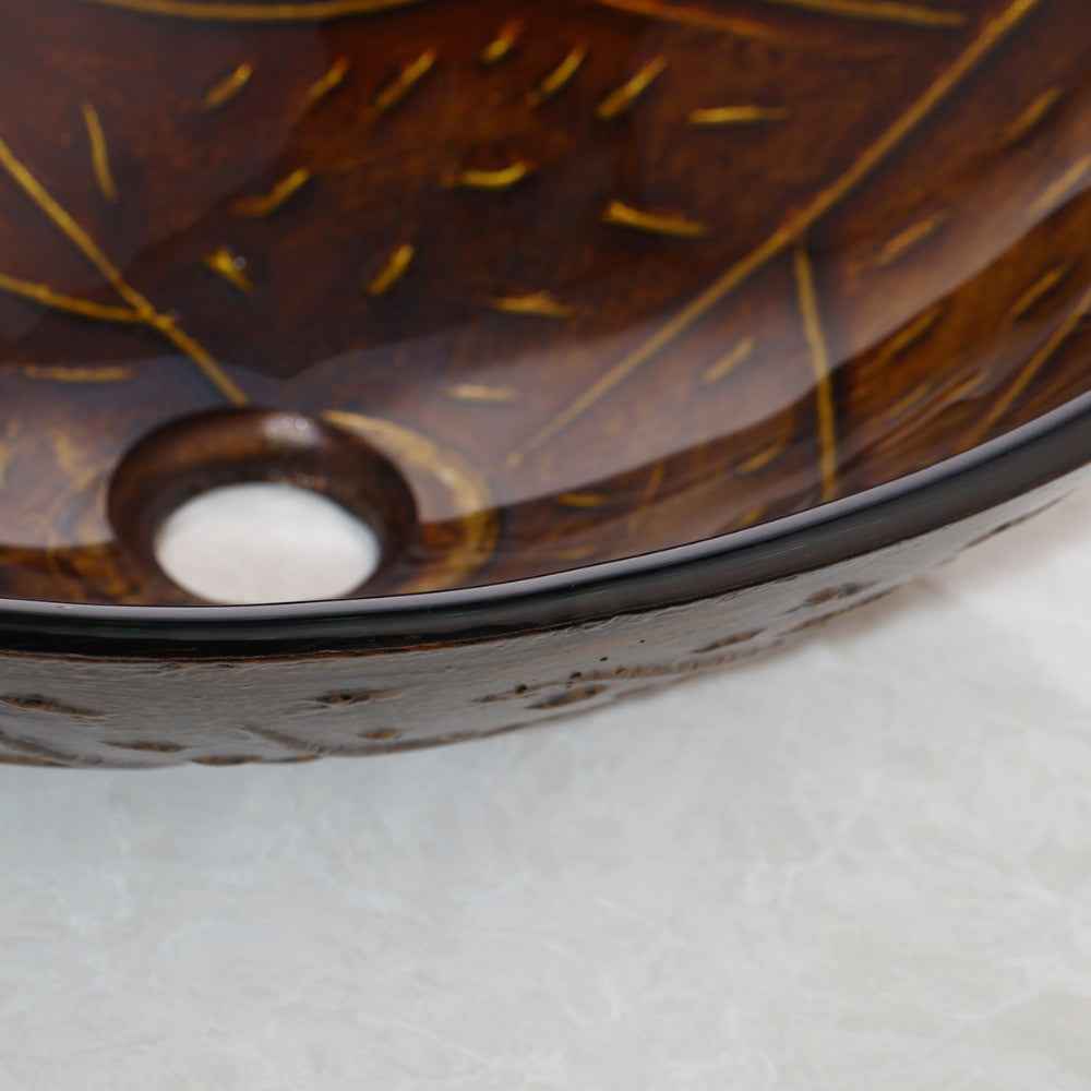 KEMAIDI Waterfall Faucet Tempered Glass Bathroom Sink Set Retro Style Glass Bowl Bathroom Sink Leaf Art Wash Basin With Drain|Bathroom Sinks