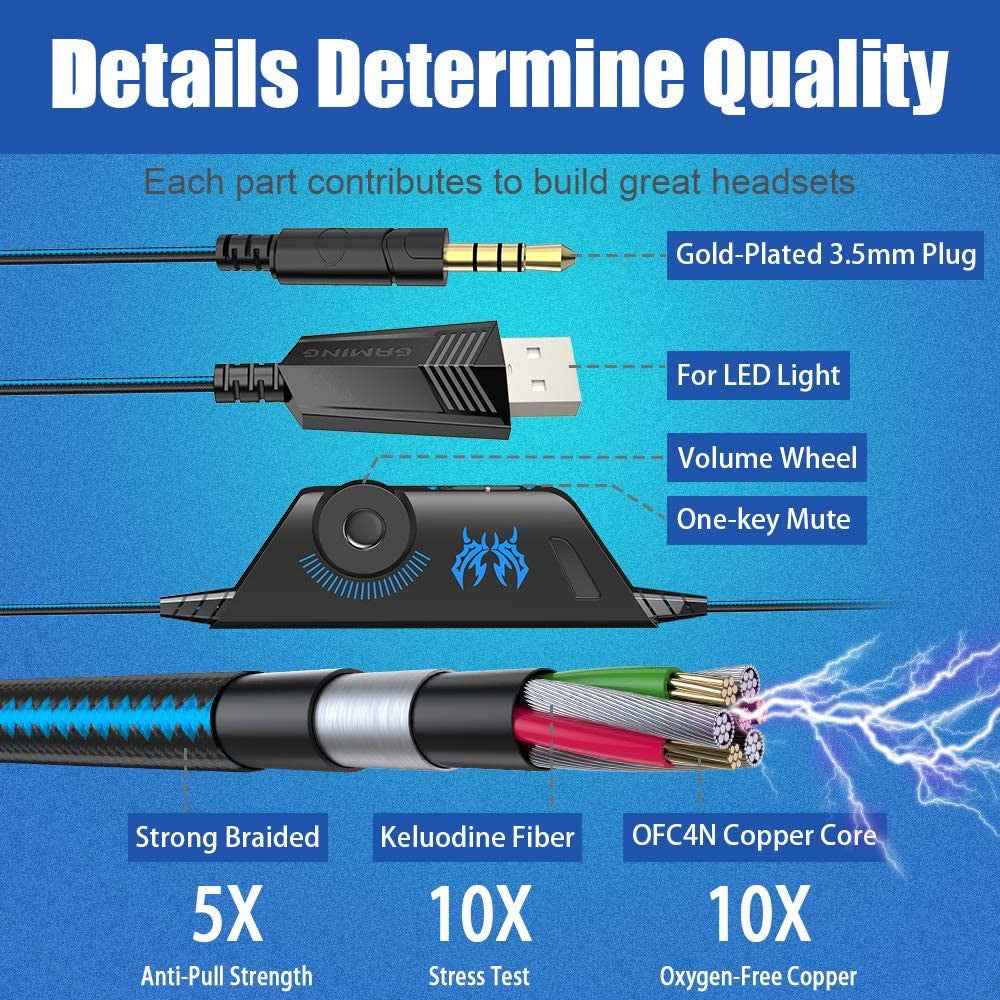 KOTION EACH Gaming Headset Casque Deep Bass Stereo Game Headphone with Microphone LED Light for PS4 Phone Laptop PC Gamer|Phone Earphones & Headphones