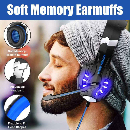 KOTION EACH Gaming Headset Casque Deep Bass Stereo Game Headphone with Microphone LED Light for PS4 Phone Laptop PC Gamer|Phone Earphones & Headphones