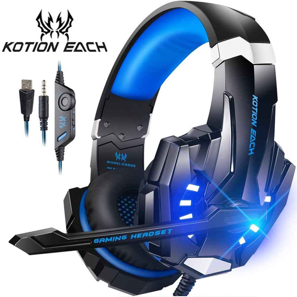 KOTION EACH Gaming Headset Casque Deep Bass Stereo Game Headphone with Microphone LED Light for PS4 Phone Laptop PC Gamer|Phone Earphones & Headphones