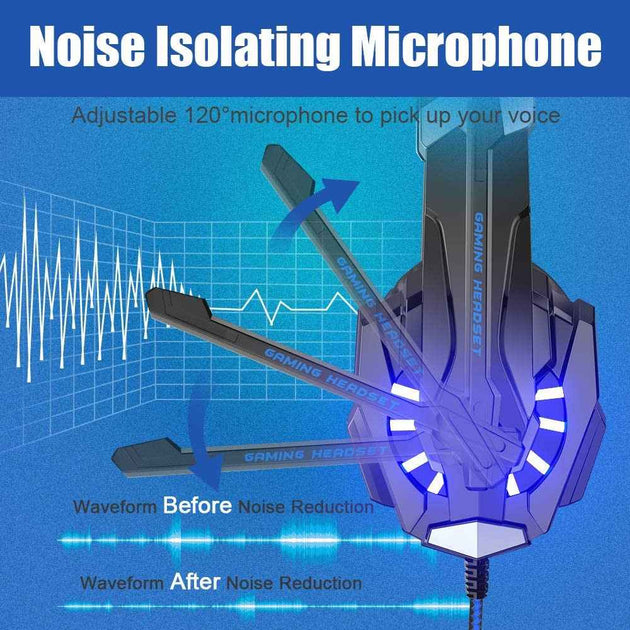 KOTION EACH Gaming Headset Casque Deep Bass Stereo Game Headphone with Microphone LED Light for PS4 Phone Laptop PC Gamer|Phone Earphones & Headphones