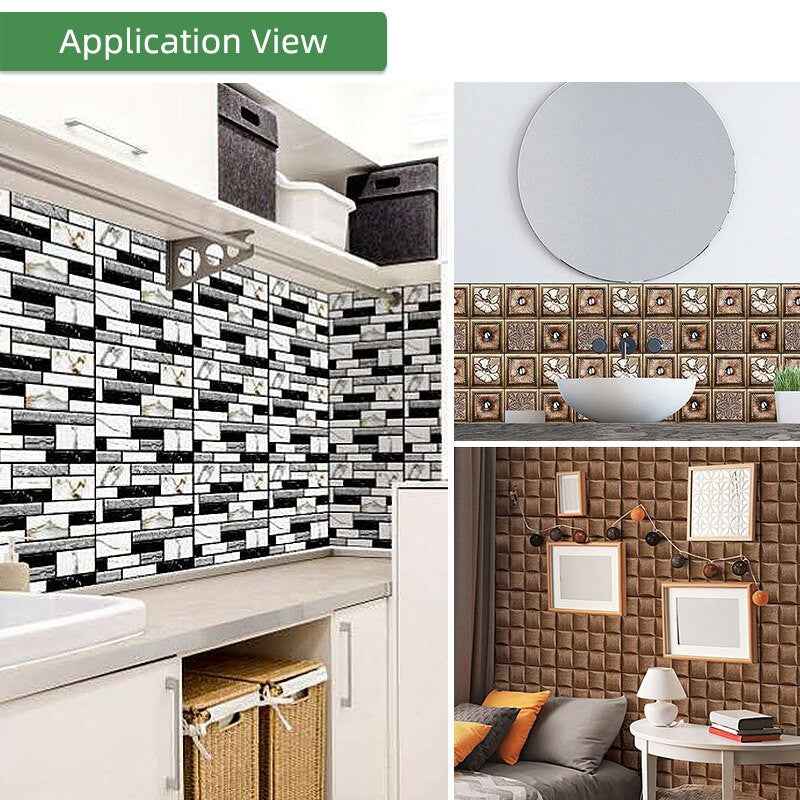 Kaguyahime 3D Self Adhesive Wallpaper Mosaic Tiles Wall Stickers Waterproof Stickers Decoration Wall Panel Kitchen Home Decor|Wall Stickers