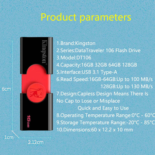 Kingston USB Flash Drive DT106 32gb Pendrive usb 3.1 16GB U Disk Pen Drive usb 64gb 128gb Memory Stick Flash Memoria USB|USB Flash Drives - Frontier General Hardware