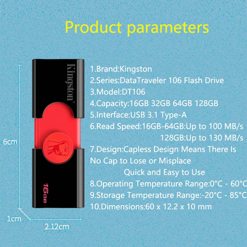 Kingston USB Flash Drive DT106 32gb Pendrive usb 3.1 16GB U Disk Pen Drive usb 64gb 128gb Memory Stick Flash Memoria USB|USB Flash Drives - Frontier General Hardware