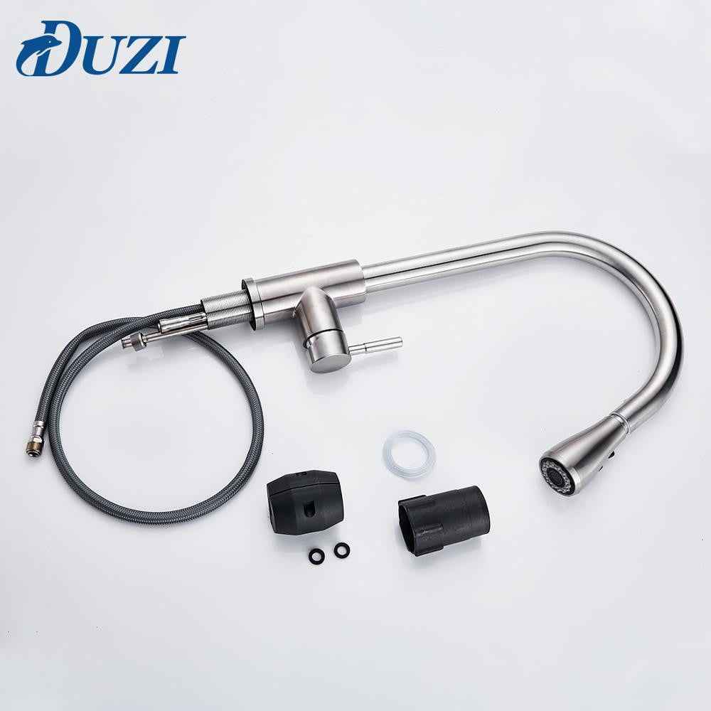 Kitchen Faucet Pull Down Single Handle Spring Kitchen Mixer Sink Faucet Nickel Brushed Stainless Steel Hot & Cold Water Taps|Kitchen Faucets
