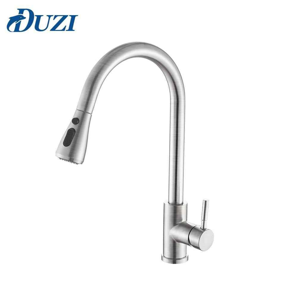 Kitchen Faucet Pull Down Single Handle Spring Kitchen Mixer Sink Faucet Nickel Brushed Stainless Steel Hot & Cold Water Taps|Kitchen Faucets