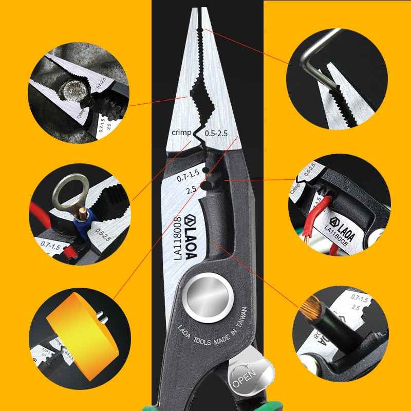 LAOA 8 inch Crimping Tools Needle nose Pliers Multitool Nippers Cable Wire Stripper Aalicate Long Nose Pliers With Lock Function|Pliers
