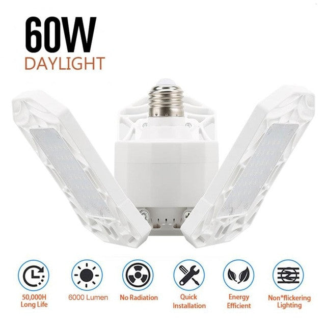 LED Garage Light 360 Degrees Deformable Ceiling Light For Home Warehouse Workshop Folding Three Leaf Deformation Lamp AC85 265V|Industrial Lighting - Frontier General Hardware
