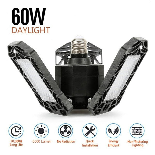 LED Garage Light 360 Degrees Deformable Ceiling Light For Home Warehouse Workshop Folding Three Leaf Deformation Lamp AC85 265V|Industrial Lighting - Frontier General Hardware