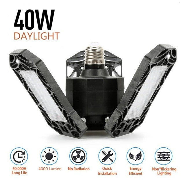 LED Garage Light 360 Degrees Deformable Ceiling Light For Home Warehouse Workshop Folding Three Leaf Deformation Lamp AC85 265V|Industrial Lighting - Frontier General Hardware
