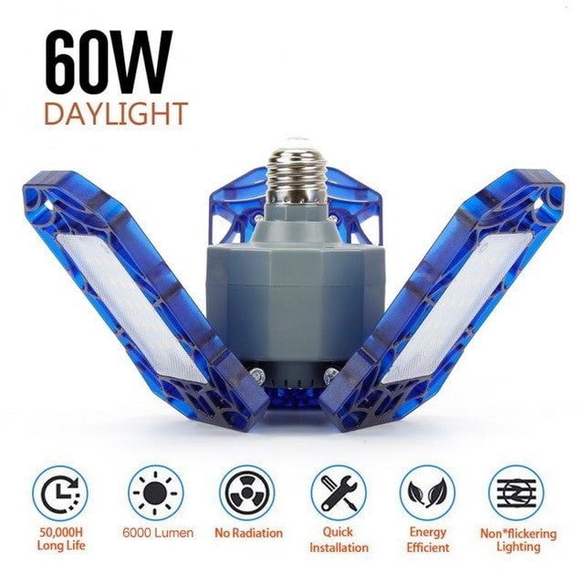 LED Garage Light 360 Degrees Deformable Ceiling Light For Home Warehouse Workshop Folding Three Leaf Deformation Lamp AC85 265V|Industrial Lighting - Frontier General Hardware