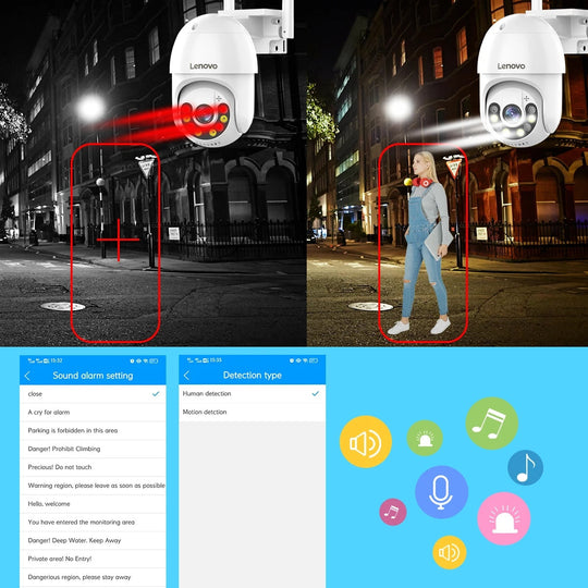 Lenovo 3MP 5MP PTZ WiFi IP Camera Outdoor Waterproof 4X Digital Zoom Color Night Vision CCTV Surveillance Frontier General Hardware