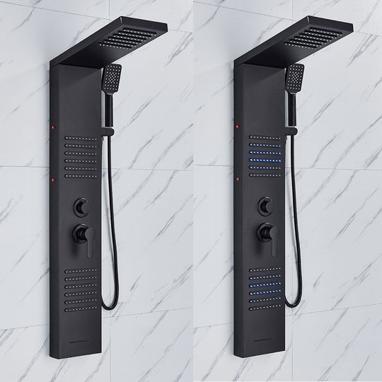 Matte Black LED Shower Panel Tower With Rainfall Waterfall Jets Massage Spa Faucet Set Double Handle Mixer Wall Mounted Frontier General Hardware