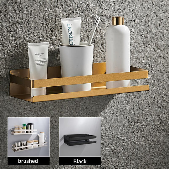 Matte Gold Black White Aluminum Wall Mounted Shelves For Bathroom Kitchen Shower And Toilet Storage Frontier General Hardware