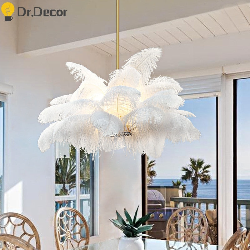 Modern Pure Ostrich Feather Pendant Lights LOFT LED Pendant Lamp Bedroom Decor Living Room Decoration Restaurant Hanging Lamps|Pendant Lights| - Frontier General Hardware