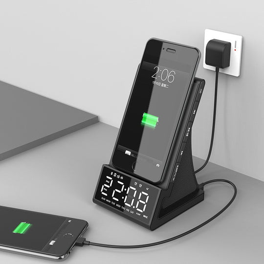 Multifunction Wireless Charging Alarm Clock With Bluetooth Speaker And LED Display 10W Fast Charge Dock For iPhone Frontier General Hardware