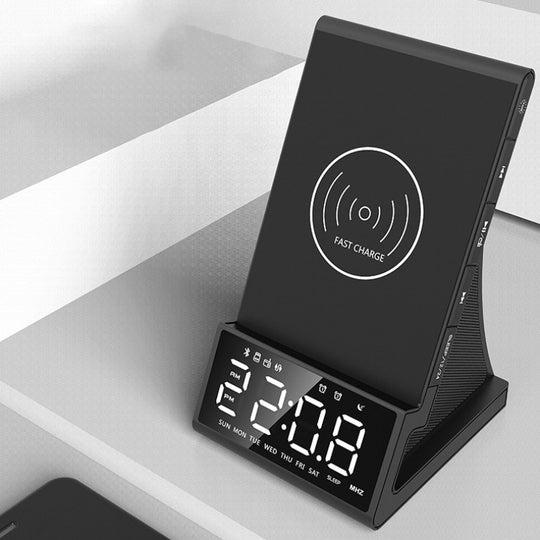 Multifunction Wireless Charging Alarm Clock With Bluetooth Speaker And LED Display 10W Fast Charge Dock For iPhone Frontier General Hardware