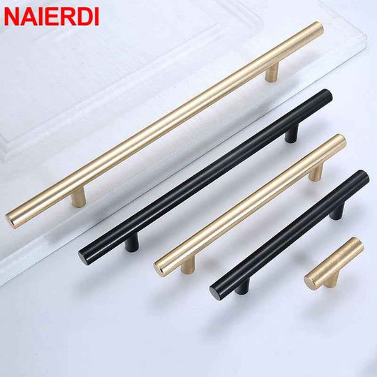 NAIERDI Brushed Black Gold Kitchen Door Handles Stainless Steel Straight Cupboard Handles Knobs Cabinet Pull Furniture Handle|Cabinet Pulls
