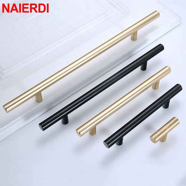 NAIERDI Brushed Black Gold Kitchen Door Handles Stainless Steel Straight Cupboard Handles Knobs Cabinet Pull Furniture Handle|Cabinet Pulls