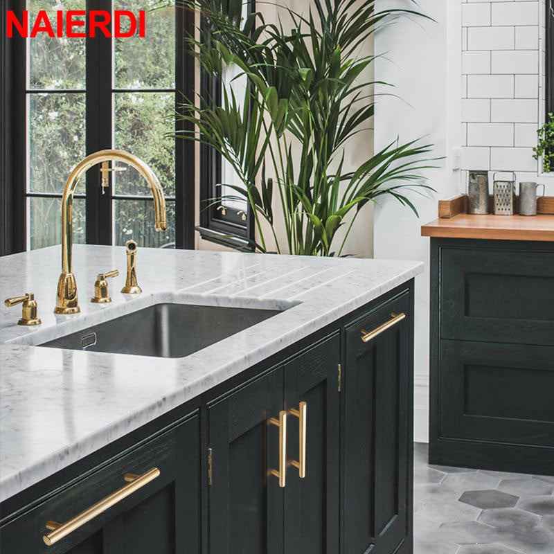 NAIERDI Brushed Black Gold Kitchen Door Handles Stainless Steel Straight Cupboard Handles Knobs Cabinet Pull Furniture Handle|Cabinet Pulls