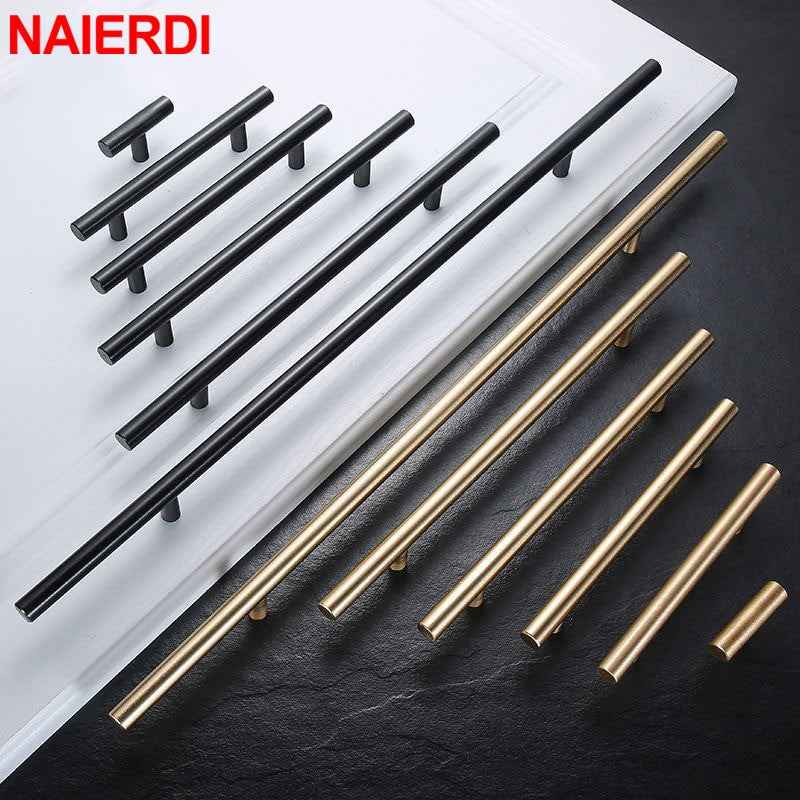 NAIERDI Brushed Black Gold Kitchen Door Handles Stainless Steel Straight Cupboard Handles Knobs Cabinet Pull Furniture Handle|Cabinet Pulls