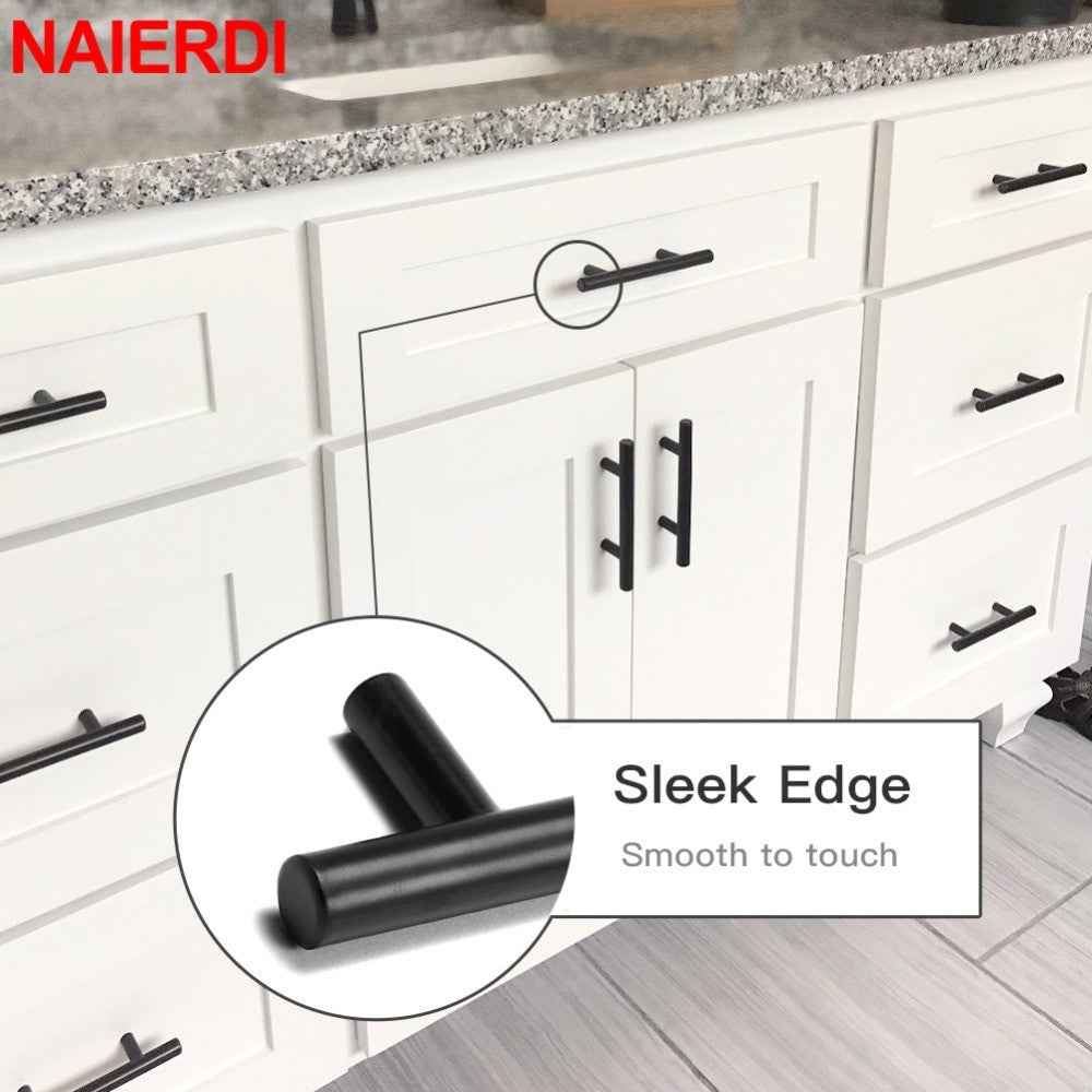 NAIERDI Brushed Black Gold Kitchen Door Handles Stainless Steel Straight Cupboard Handles Knobs Cabinet Pull Furniture Handle|Cabinet Pulls