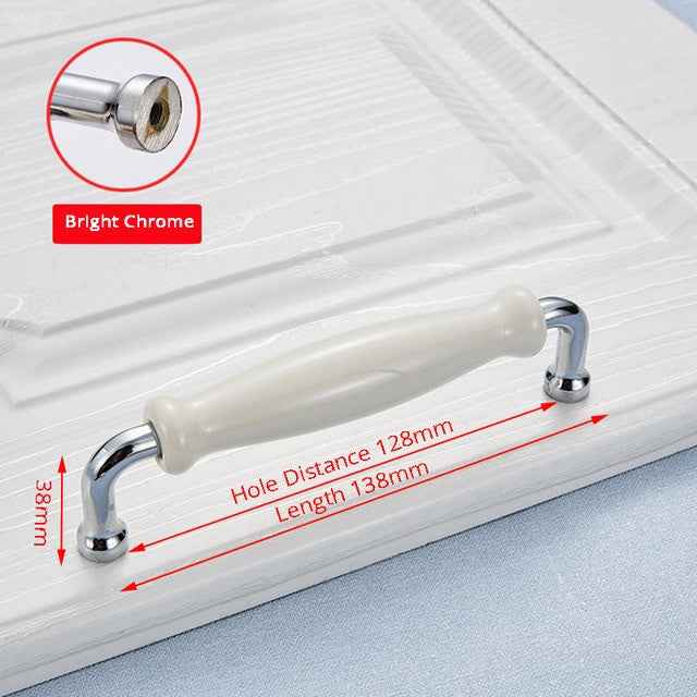 NAIERDI Modern Ceramic Cabinet Handles Zinc Alloy Drawer Knobs Bright Chrome Wardrobe Door Handles Furniture Handle 96mm/128mm|Cabinet Pulls