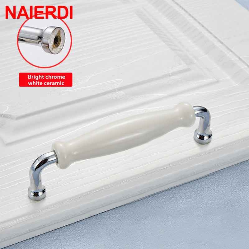 NAIERDI Modern Ceramic Cabinet Handles Zinc Alloy Drawer Knobs Bright Chrome Wardrobe Door Handles Furniture Handle 96mm/128mm|Cabinet Pulls