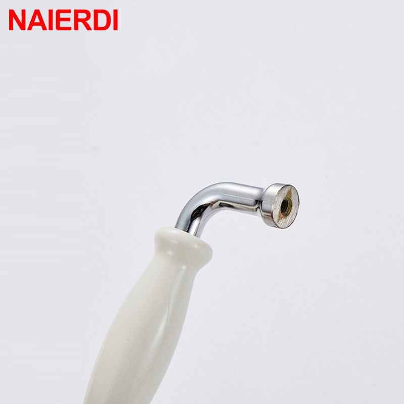 NAIERDI Modern Ceramic Cabinet Handles Zinc Alloy Drawer Knobs Bright Chrome Wardrobe Door Handles Furniture Handle 96mm/128mm|Cabinet Pulls
