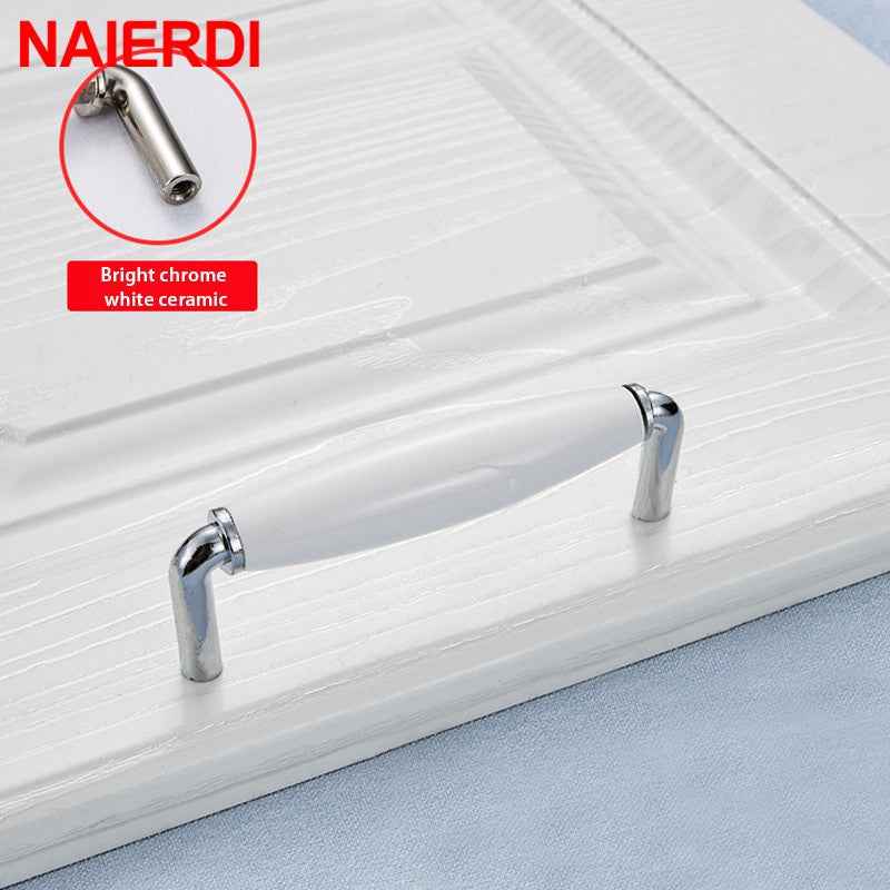 NAIERDI Modern Ceramic Cabinet Handles Zinc Alloy Drawer Knobs Bright Chrome Wardrobe Door Handles Furniture Handle 96mm/128mm|Cabinet Pulls
