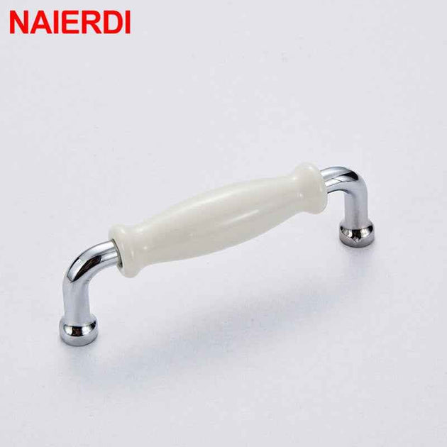 NAIERDI Modern Ceramic Cabinet Handles Zinc Alloy Drawer Knobs Bright Chrome Wardrobe Door Handles Furniture Handle 96mm/128mm|Cabinet Pulls