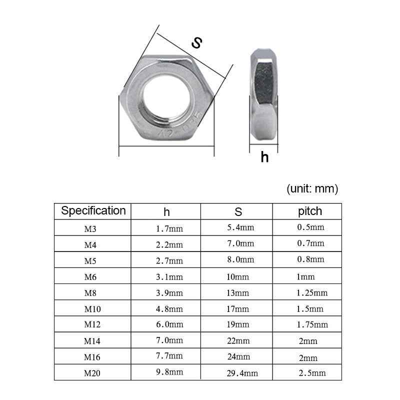 NINDEJIN 288pcs Hex Hexagon Thin Nuts Assortment Kit M3 M4 M5 M6 M8 M10 M12 304 Stainless Steel Metric DIN439 Hex Thin Nuts Set|Nuts