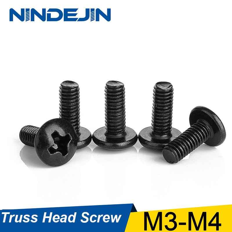 NINDEJIN 30/40Pcs M3 M4 TM Screws Phillips Truss Mushroom Head Screw Black Plated Electronic Carbon Steel Samll Screws|Screws